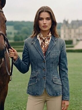 Vtg Ralph Lauren LRL Denim Blazer Equestrian Chic- Archive Piece